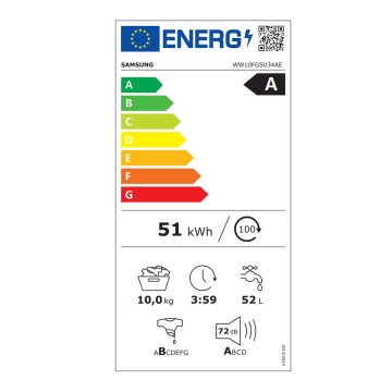 Samsung Πλυντήριο Ρούχων 10kg με Τεχνολογία Ατμού 1400 Στροφών BubbleSoak WW10FG5U34AELE